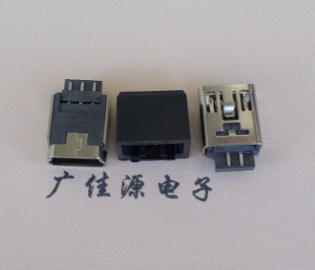 焦作MINI USB 5Pin接口 带护套焊线母座 B型180度铜壳
